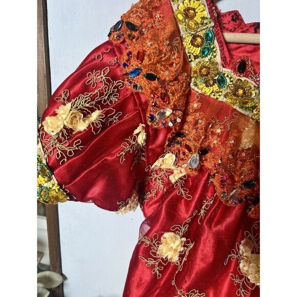 Boho Peasant Blouse Top Floral Retro Crystals Lace Sequins Sz Small Regency.   H - Picture 3 of 10